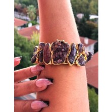 Tükkan Accessories Ham Ametist Taşı Doğaltaş Gold Kaplama Bilezik-Doğaltaş