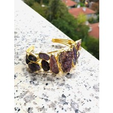 Tükkan Accessories Ham Ametist Taşı Doğaltaş Gold Kaplama Bilezik-Doğaltaş