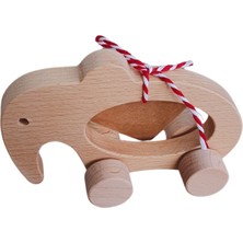 Gg Toys - Montessori Doğal Ahşap Tekerlekli Oyuncak - Fil