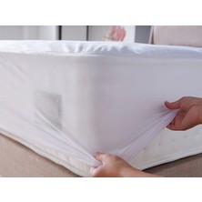 %100 Mikrofiber Fitted ( Lastikli ) Beyaz Sıvı Geçirmez Yatak Koruyucu Yatak Alezi 90X190 cm