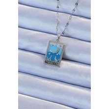 Clariss 316L Çelik Zincir Gümüş Renk Mavi Mineli Ay Figür Tarot Kolye