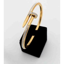 Çivi Model Çelik Gold Taşlı Bileklik