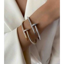 Çivi Model Çelik Gold Taşlı Bileklik