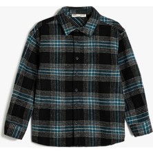 Koton Uzun Kollu Düğme Kapamalı Oduncu Gömlek Erkek Çocuk Günlük Stil Regular Fit Siyah Mavi