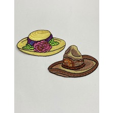 Karan Tuhafiye Ütü İle Yapışan Arma 2 Li Set Renkli Şapka Desenli Dikiş Aksesuarı