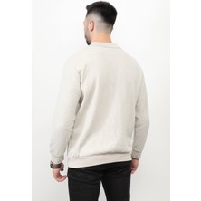 JOHN BORNERS Giysa Bej Erkek Polo Yaka Sweatshirt Selanik Örgü Pamuk Karışım Ribanalı Düğme Kapama - 5739