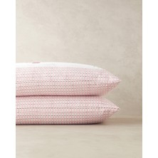 Floral Grid Pamuklu 2'li Yastık Kılıfı Gül Kurusu