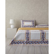 Gingham Patchwork Çok Amaçlı King Size Yatak Örtüsü Takımı 240X220 cm Terracotta
