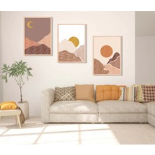 Bestablo 3 Parça Boho Güneş Ve Ay, Çerçeveli Ahşap Tablo Seti, Ev Dekoru