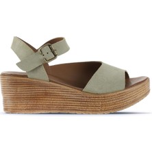 Bueno Shoes Yeşil Alf Süet Kadın Dolgu Topuklu Sandalet 01WA4704 01WA4704