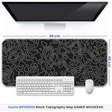 Black Topography Map Ilyuka MP109040 Xxl Büyük Boy Gaming Oyuncu Mousepad 90X40CM