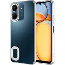 Kzy Xiaomi Poco C65 Kapak Yanları Renkli Lens Korumalı Logo Gösteren Şeffaf Luxury Silikon Kılıf - Gümüş