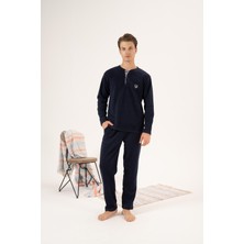 Erkek Kışlık Düğmeli Yaka Polar Pijama Takımı