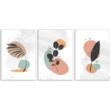 Vientex Dekoratif Yaprak Bohem Retro Art Minimal 3lü Set Tablosu - MNT111