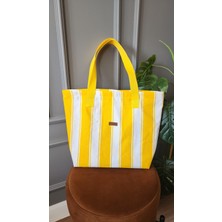 Altın Pamuk Twill Plaj Çantası-Çok Amaçlı Çanta Fermuarlı