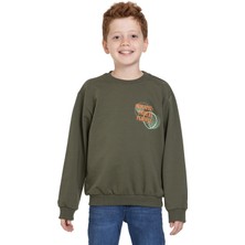 Ön Arka Dijital Baskı Detaylı Haki Renk Erkek Çocuk Sweatshirt