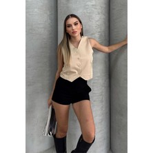 Balenbi Kadın V Yaka Kısa Double Krep Dokuma Yelek 1088