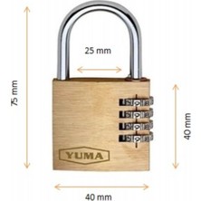 Yuma Yuma Şifreli Pirinç Asma Kilit 40 mm 4 Basamaklı Çift Yönlü Gri 1 Adet