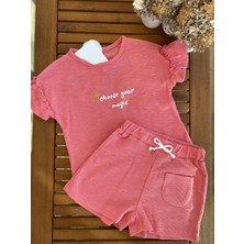 Baby Babyaden Nar Çiçeği Pamuklu Waffle Kumaş Şort Tişört Kız Çocuk Bebek Takım
