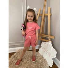 Baby Babyaden Nar Çiçeği Pamuklu Waffle Kumaş Şort Tişört Kız Çocuk Bebek Takım