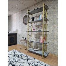 Zafir Gold Boyalı Suntalem Raflı Kitaplık - 5 Raflı Lüks Kitaplık - Raf - Kitaplık - Çiçeklik
