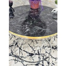 Zafir Krom Kaplama Siyah Mermer Gold Cumba Suntalem Tabla Pota Orta Sehpa