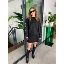 Nice Boutique Bisiklet Yaka Kazak Kısa Yüksek Bel Etekli Kadın Ikili Takım