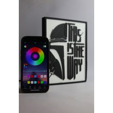 Domini Mandalorian - Rgb Led Işıklı 3 Boyutlu Tabela - 16cm X 20cm X 2cm (Bluetooth Kontrollü)