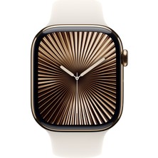 Apple Watch Series 10 GPS + Cellular, 46 mm Altın Rengi Titanyum Kasa ve Yıldız Işığı Spor Kordon - S/M