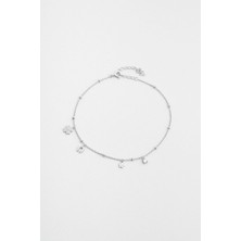 So CHIC Şans Sembollü 18 Ayar Beyaz Altın Kaplama 24 Cm Gümüş Halhal