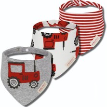 Petityu 3'lü Üçgen Pamuk Bebek Önlüğü Arabalı Mama Tükürük Önlüğü Kırmızı Traktör