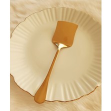 Woodhub Gold Pratik 21 cm Paslanmaz Çelik Lüx Servis Salata Kaşığı Spatula | Çelik Yemek Servis Kaşığı