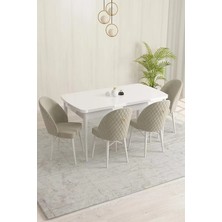 Sar Pakete Milano Serisi, Beyaz 80 x 132 cm Açılabilir Mdf Mutfak Masası Takımı 4 Adet Sandalye