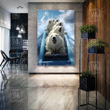 SML Tablo Eğlenen Beyaz Kutup Ayıları Sevimli Hayvan Dikey Kanvas Tablo