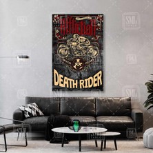 SML Tablo Death Rider Motosiklet Yarışı Sürücüsü Hız Tutkusu Dikey Kanvas Tablo