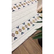 Ecosıa Carpet Ecosıa Iskandinav Halı Krem -Mavi Modern Salon Halı Koridor Halısı Yolluk Oturma Odası Saçaklı Halı