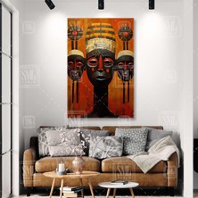SML Tablo Etnik Ahşap Afrikan Maskeleri Afrika Yaşamı Dikey Kanvas Tablo