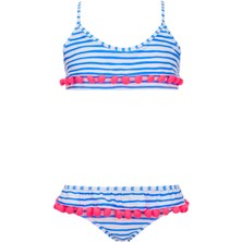 Çizgili ve Ponponlu Kız Çocuk Bikini
