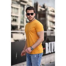 Erkek %100 Pamuk Nefes Alan Bisiklet Yaka Standart Fit Normal Kesim T-Shirt - Sarı