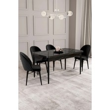 Sar Pakete Milano Serisi Siyah Mermer Desen 80X132 Açılabilir Mdf Mutfak Masası Takımı 4 Adet Sandalye