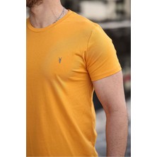 Erkek %100 Pamuk Nefes Alan Bisiklet Yaka Standart Fit Normal Kesim T-Shirt - Sarı