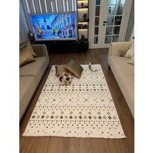 Ecosıa Carpet Iskandinav Halı Krem-Kahve Modern Salon Halısı Koridor Halısı Yolluk Oturma Odası Saçaklı Halı