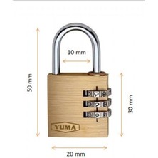 Yuma Yuma Şifreli Pirinç Asma Kilit 20 mm 3 Basamaklı Çift Yönlü Gri 1 Adet