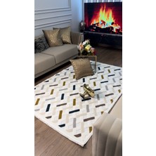 Ecosıa Carpet Iskandinav Halı Çapraz Model Krem Modern Salon Halı Koridor Halısı Yolluk Oturma Odası Saçaklı Halı