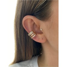 Pinery Jewels 3 Sıra Zirkon Taşlı Altın Kaplama Kadın Earcuff Kıkırdak Küpe