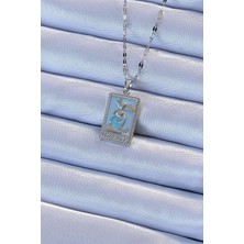 Clariss 316L Çelik Zincir Gümüş Renk Mavi Mineli Tarot Kolye