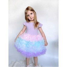 Linola Baby Kids Rainbow Tütü Etekli Kısa Kollu Çocuk Elbisesi