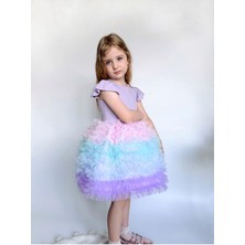 Linola Baby Kids Rainbow Tütü Etekli Kısa Kollu Çocuk Elbisesi