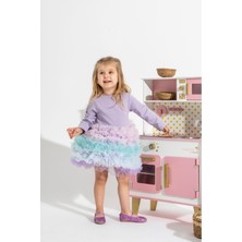 Linola Baby Kids Rainbow Tütü Etekli Uzun Kollu Çocuk Elbisesi