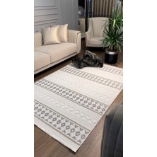 Ecosıa Carpet Iskandinav Halı Krem Modern Salon Halısı Koridor Halısı Yolluk Kesme Halı Oturma Odası Saçaklı Halı